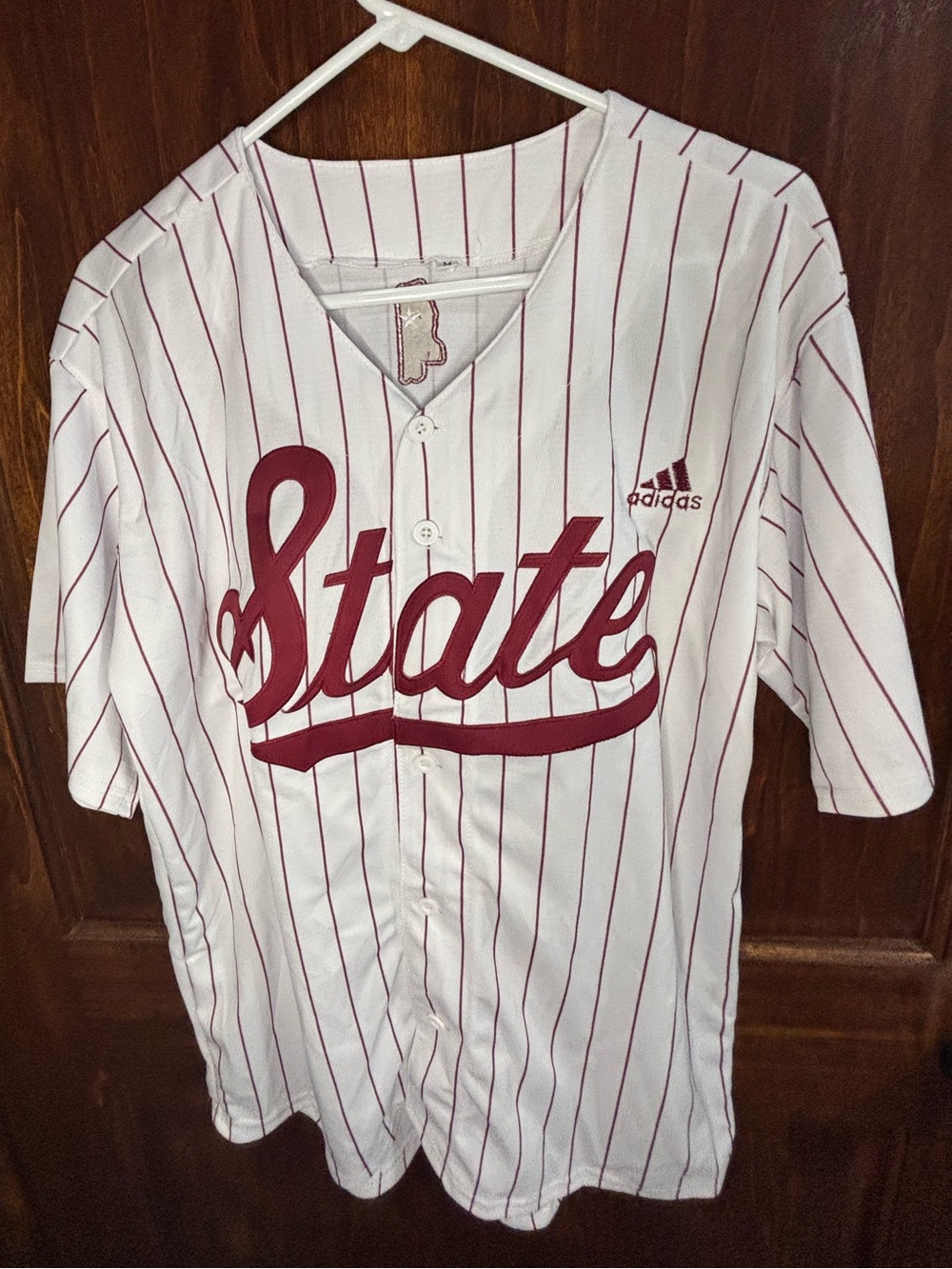 adidas White & Maroon Pinstripe Mississippi state Button-Up Jersey #21 size M